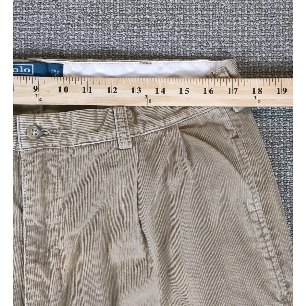 Polo Ralph Lauren Hammond Pant Mens Tan Corduroy Pleated Cuffed Trousers Fits 36
